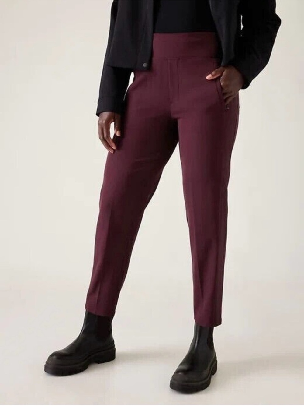Athleta Endless Satin Side Stripe Pant Spiced Cabernet Casual Travel
